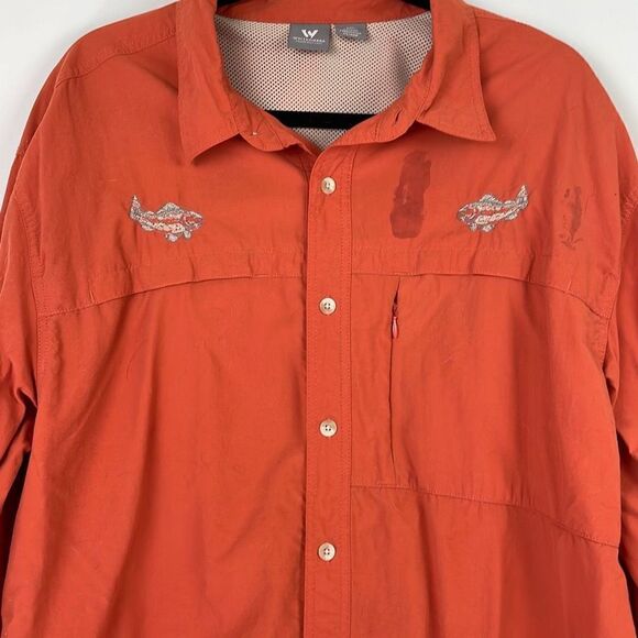 White Sierra Button Down Long Sleeve fishing shirt with Embroidered Trout XXL - Picture 2 of 11